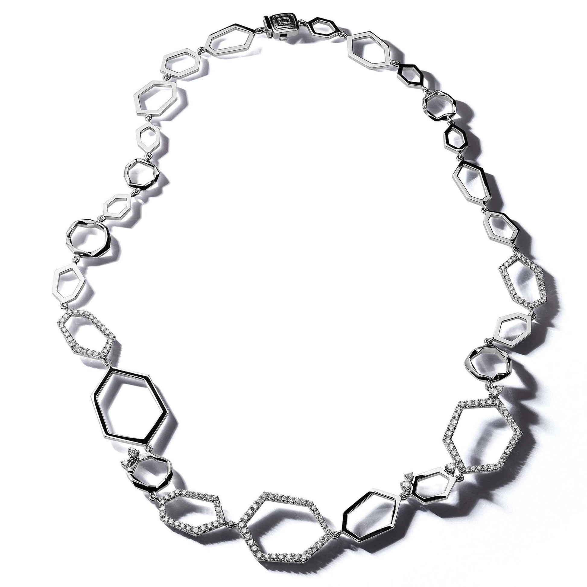 Jackson Multi-Link Diamond Collar Necklace_18k White Gold
