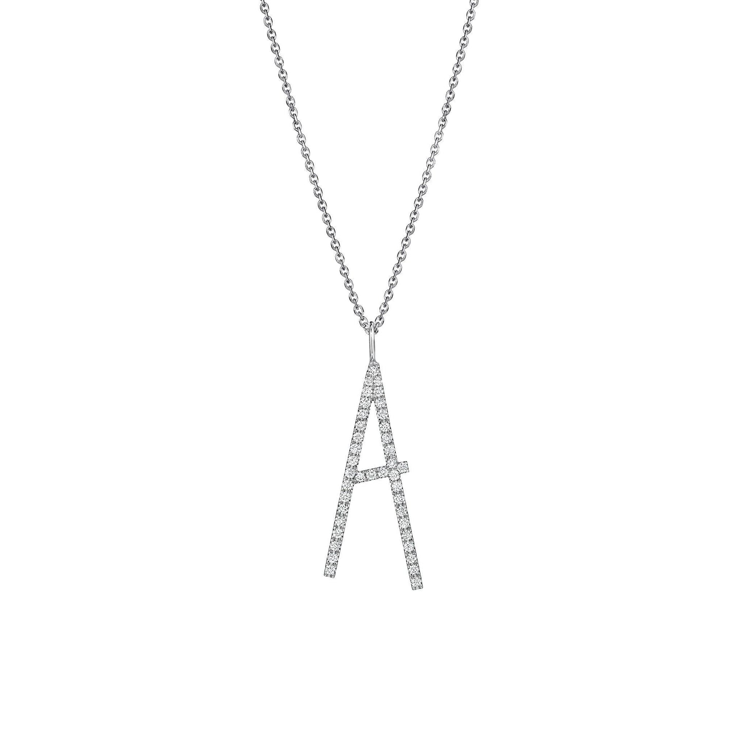 Mimi So Type Letter A Diamond Pendant Necklace_18k White Gold