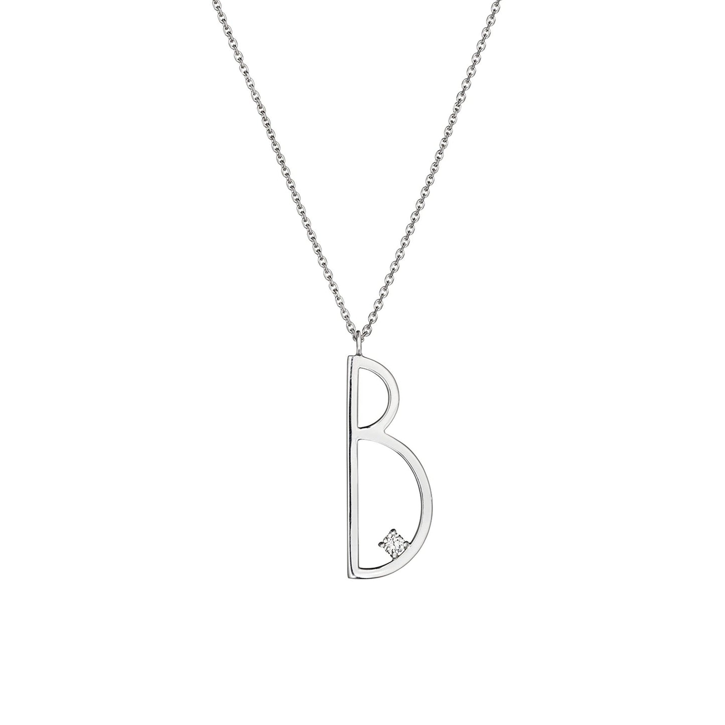 Type Letter B Pendant Necklace_18k White Gold