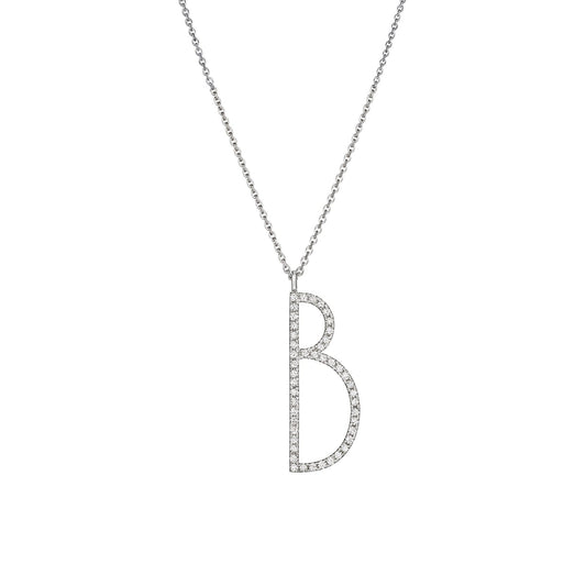Type Letter B Diamond Pendant Necklace_18k White Gold