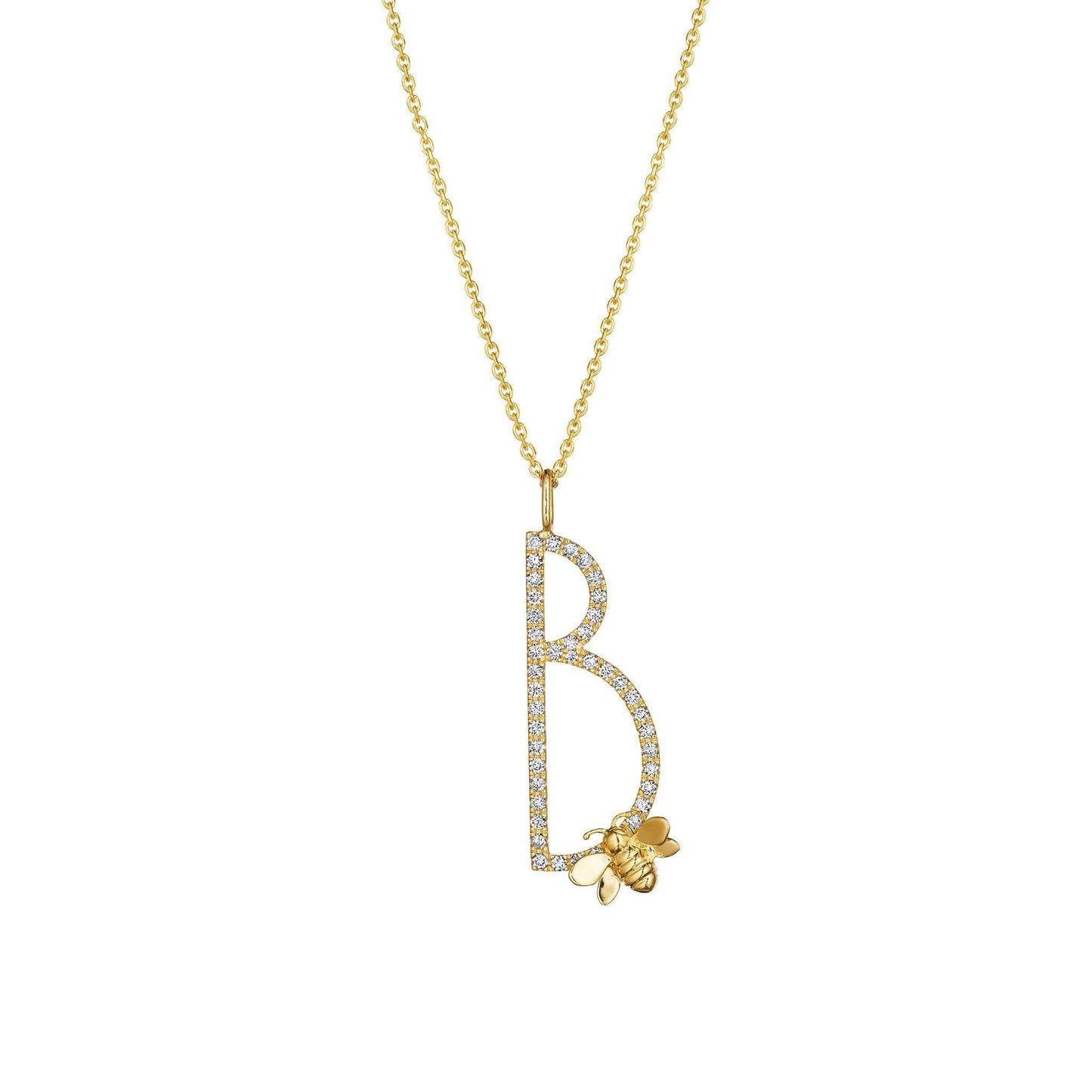Type Letter B Bee Pendant Necklace_18k Yellow Gold