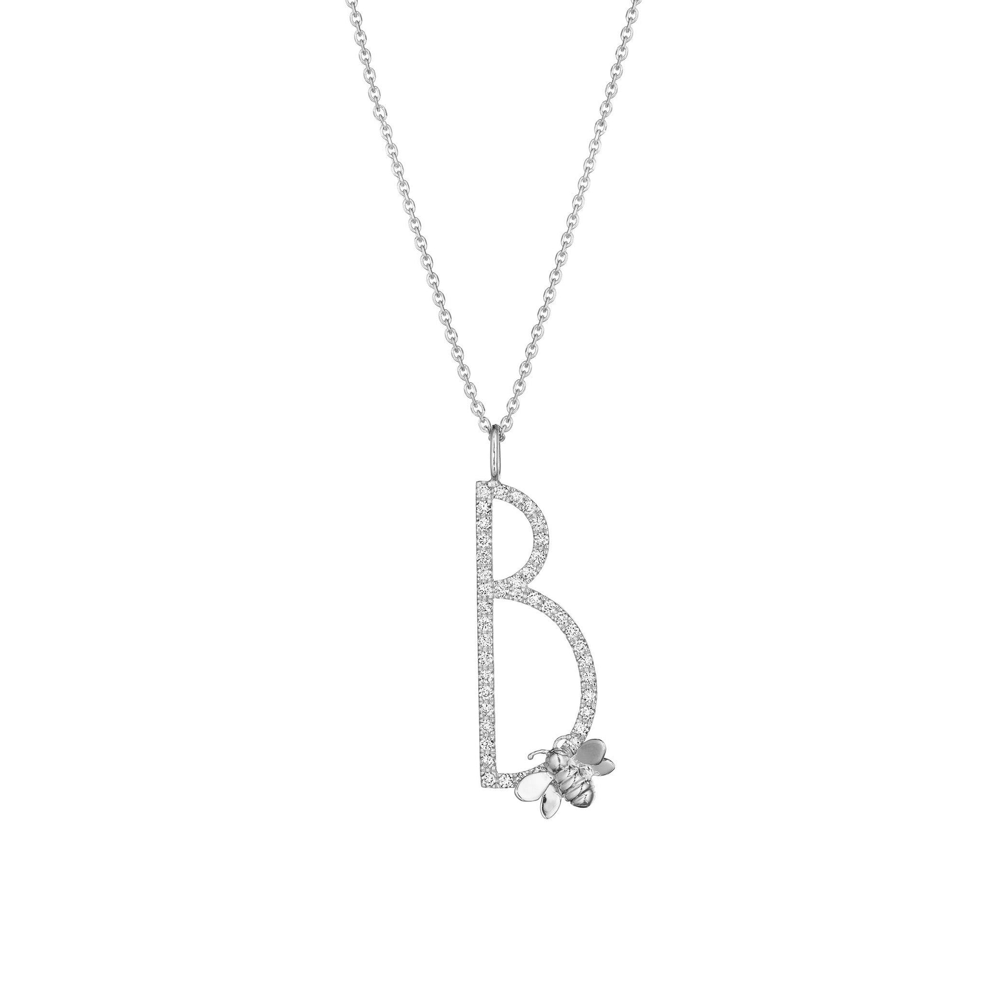 Type Letter B Bee Pendant Necklace_18k White Gold