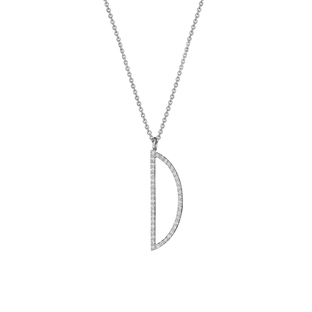 Type Letter D Diamond Pendant Necklace_18k White Gold