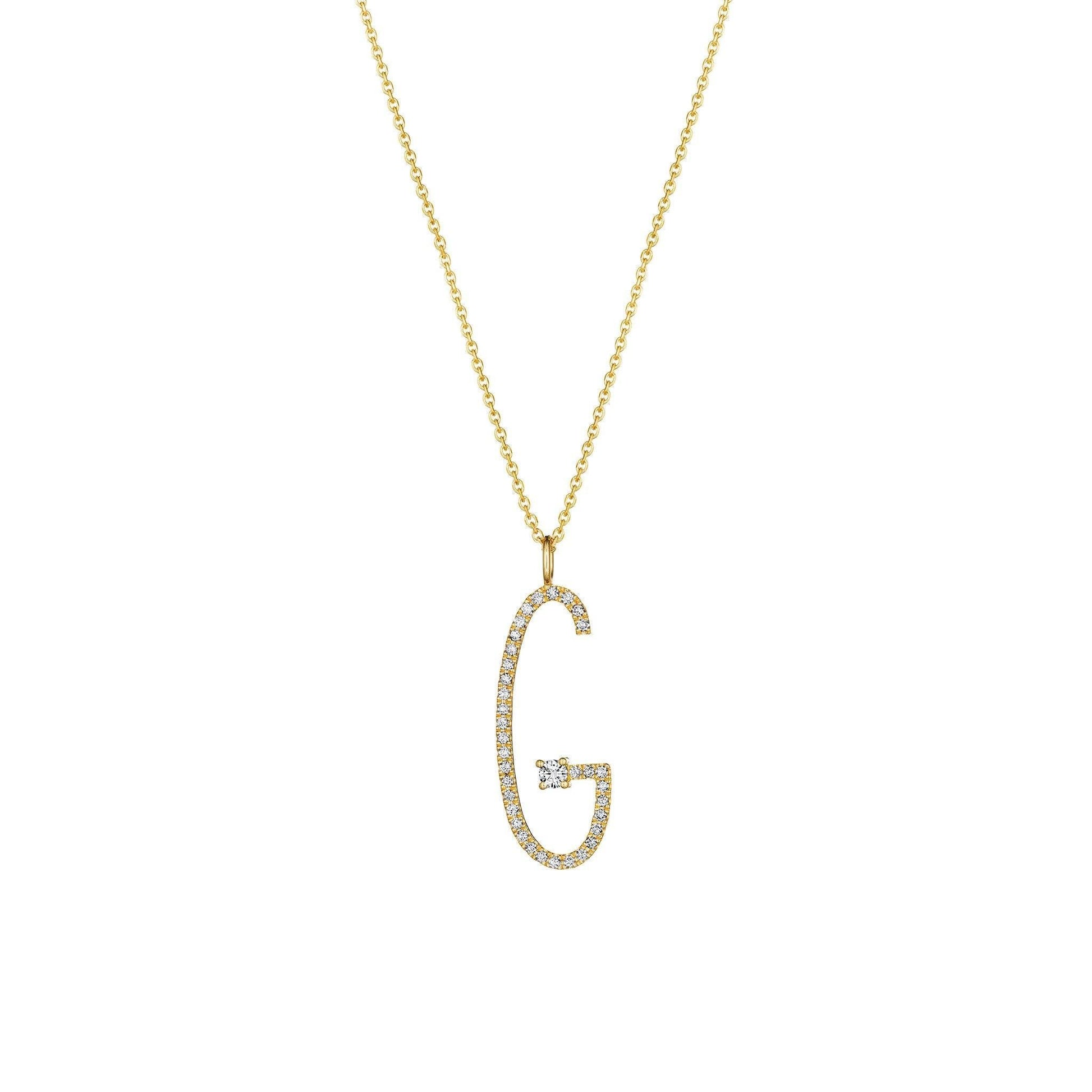 Type Letter G Diamond Pendant Necklace_18k Yellow Gold