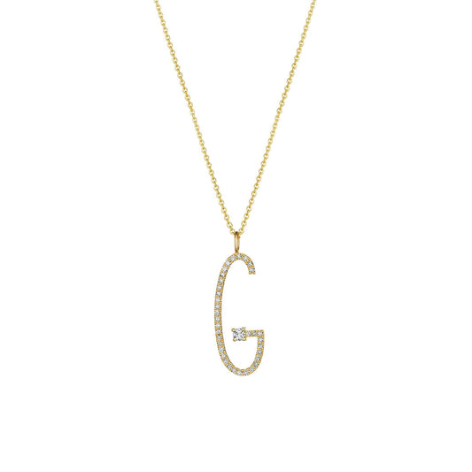 Type Letter G Diamond Pendant Necklace_18k Yellow Gold