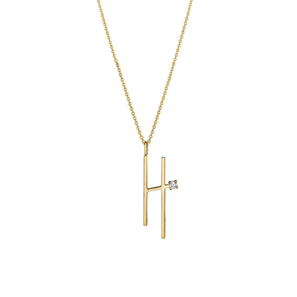 Type Letter H Diamond Pendant Necklace_18k Yellow Gold