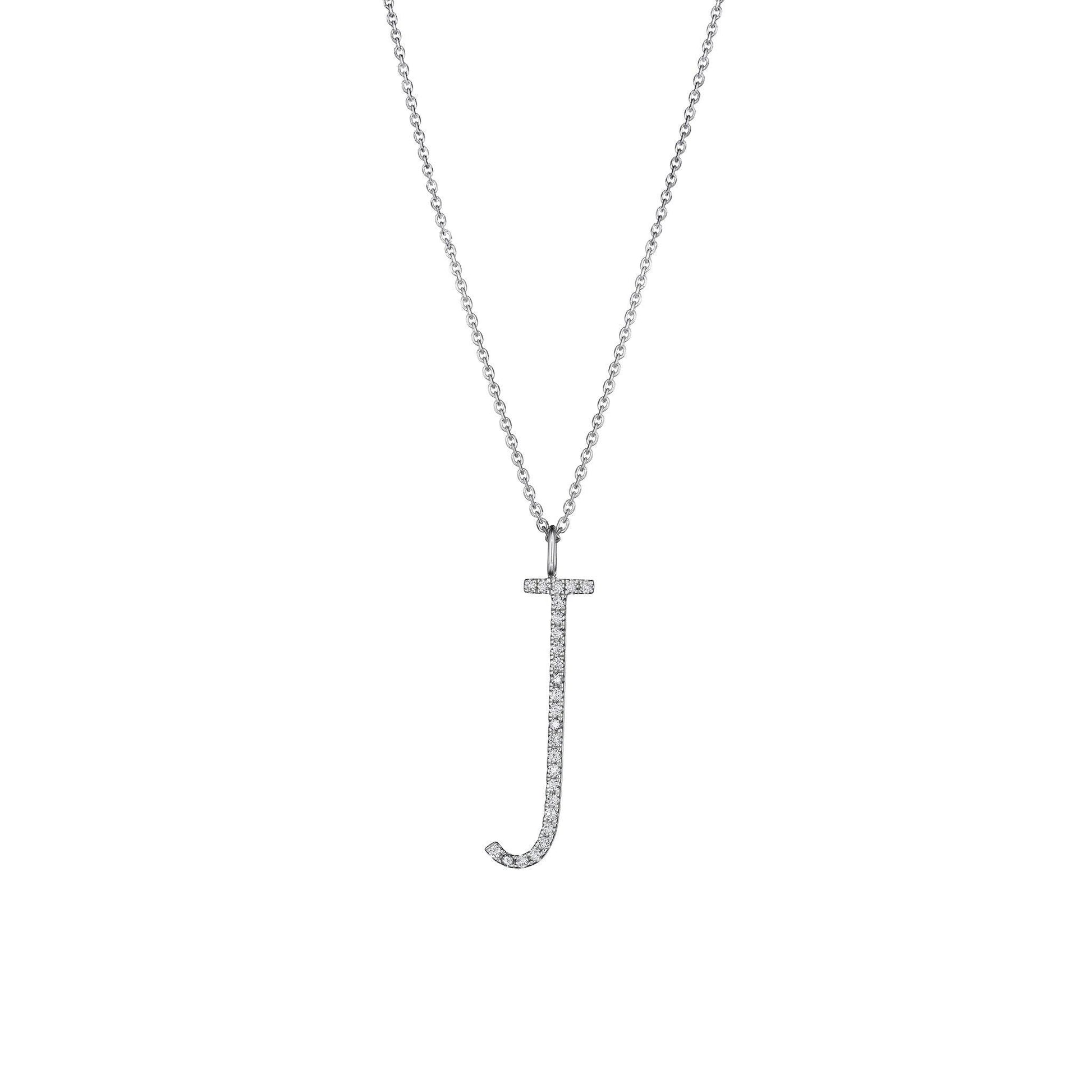 Type Letter J Diamond Pendant Necklace_18k White Gold