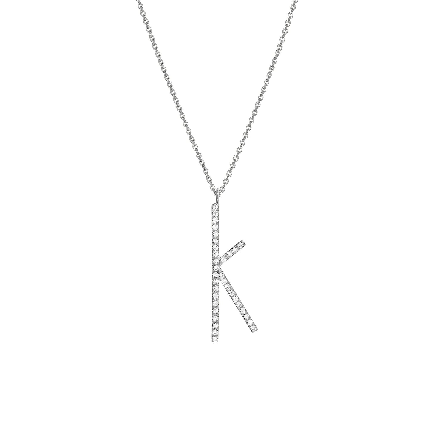 Type Letter K Diamond Pendant Necklace_18k White Gold
