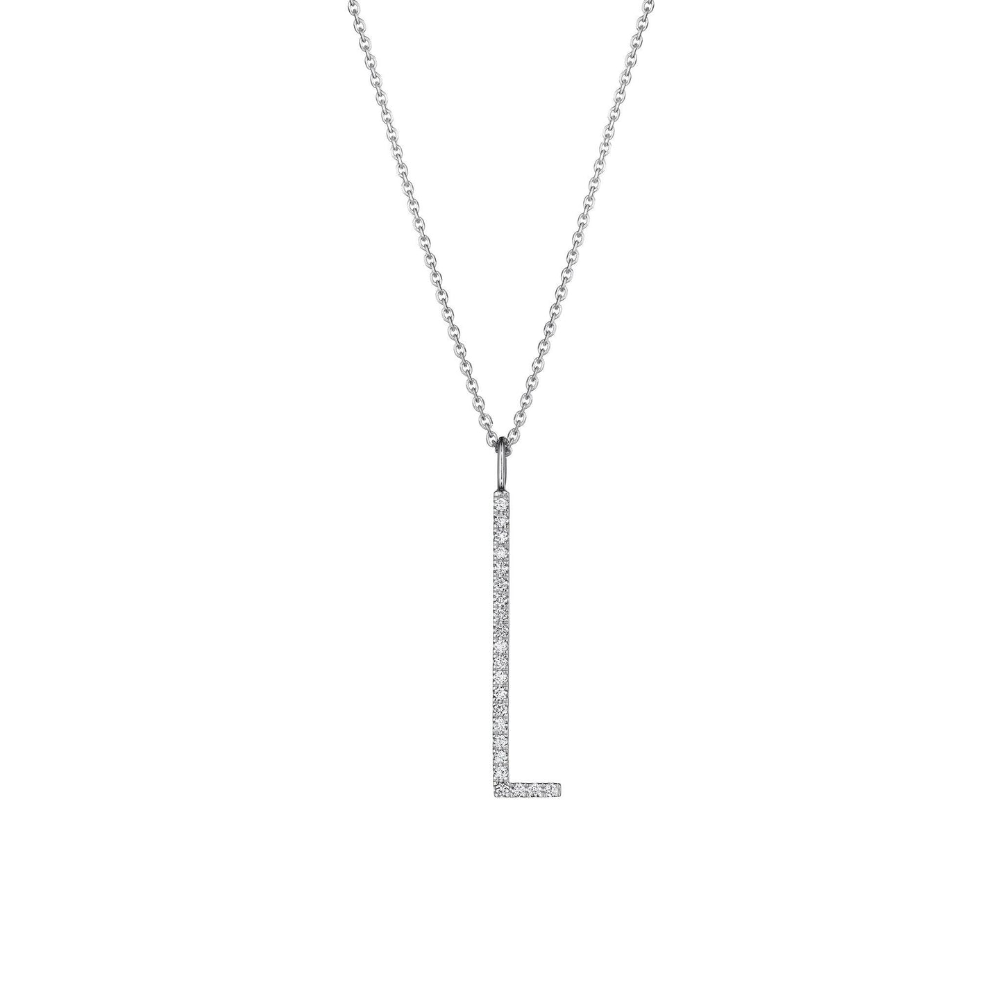 Type Letter L Diamond Pendant Necklace_18k White Gold