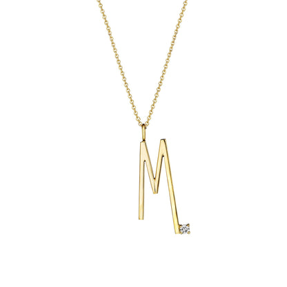 Type Letter M Pendant Necklace_18k Yellow Gold