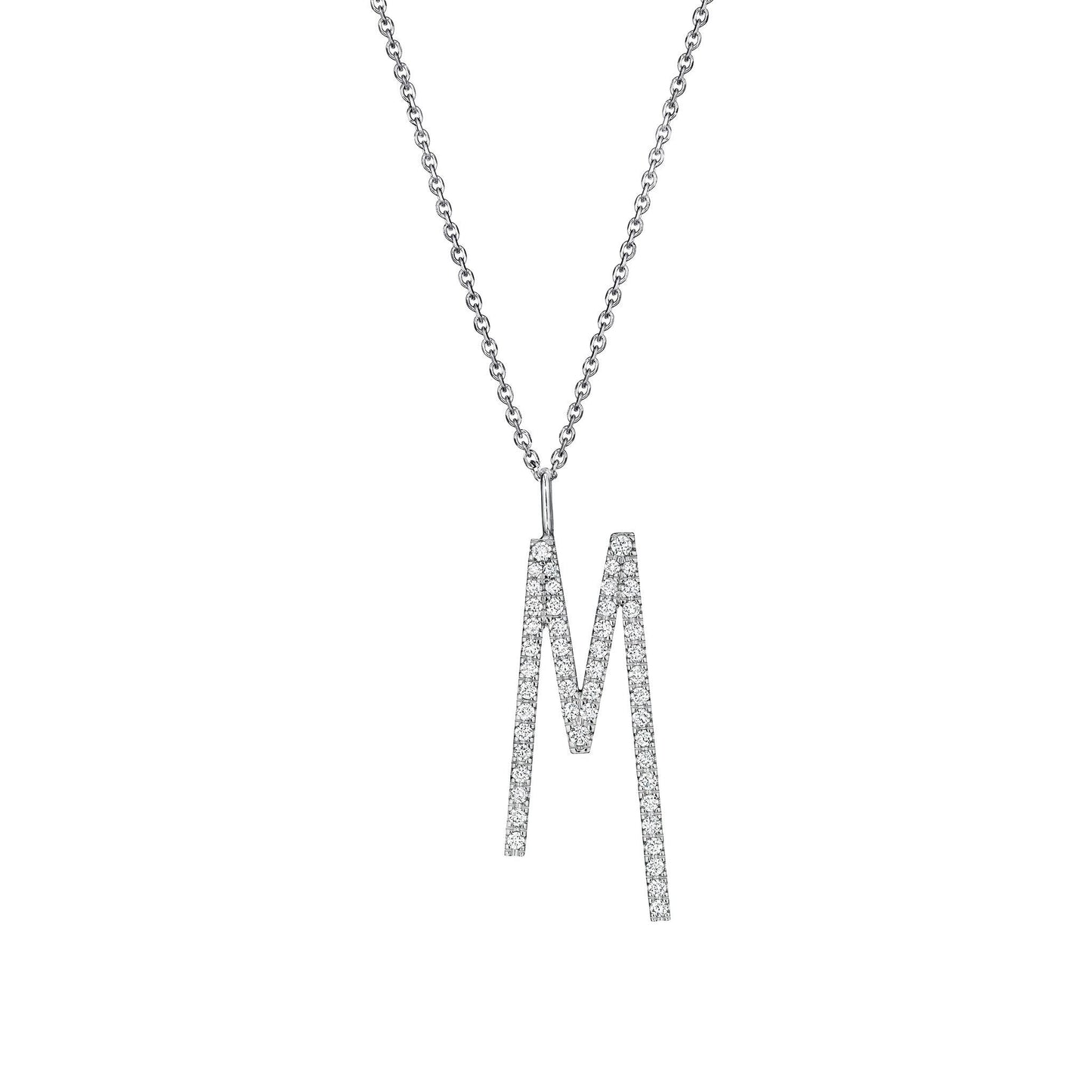 Type Letter M Diamond Pendant Necklace_18k White Gold