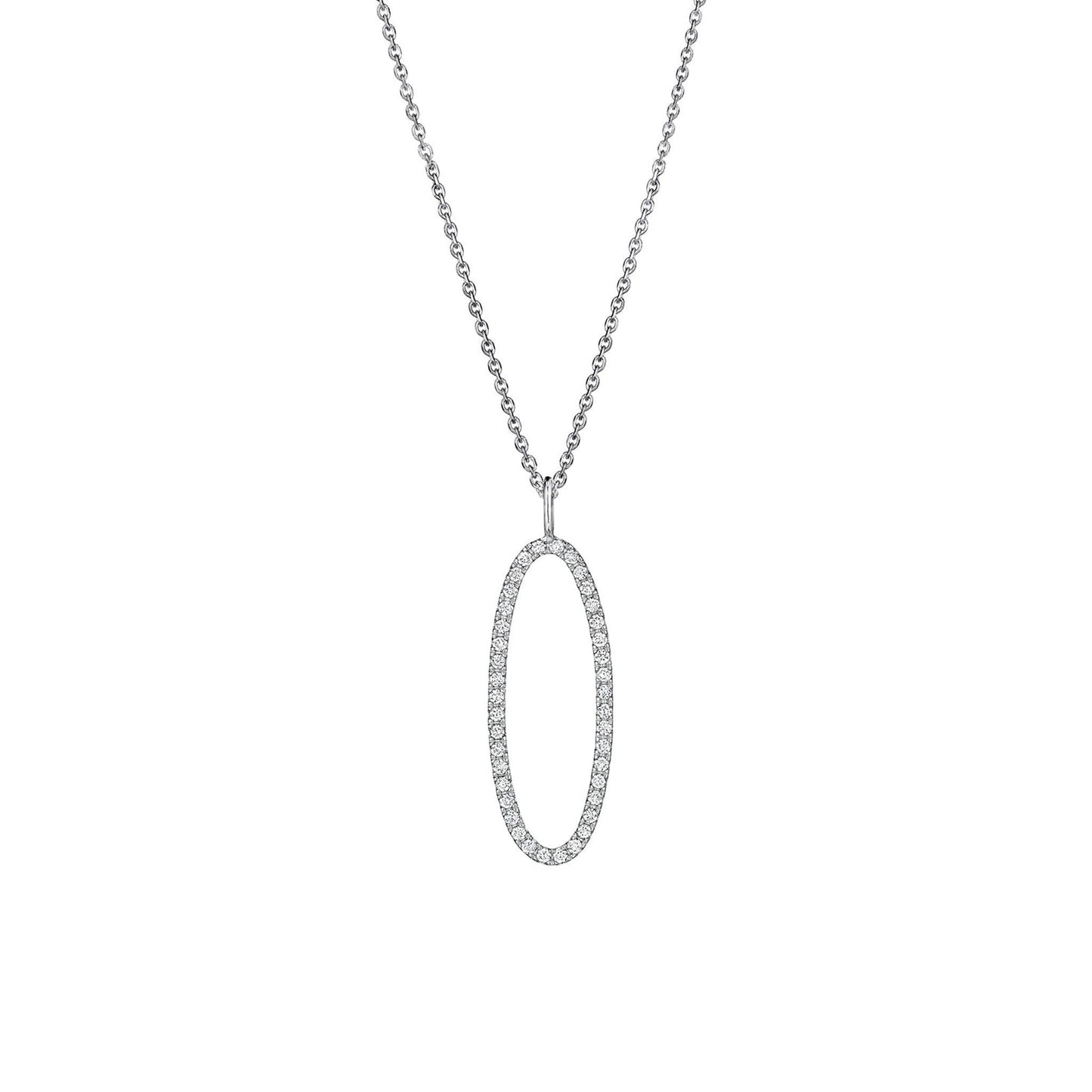 Type Letter O Diamond Pendant Necklace_18k White Gold
