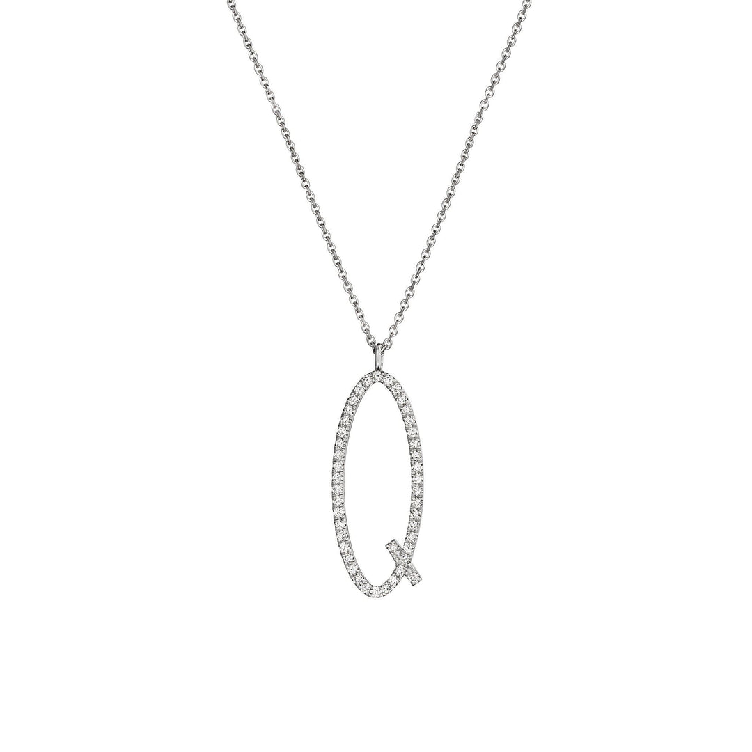 Type Letter Q Diamond Pendant Necklace_18k White Gold