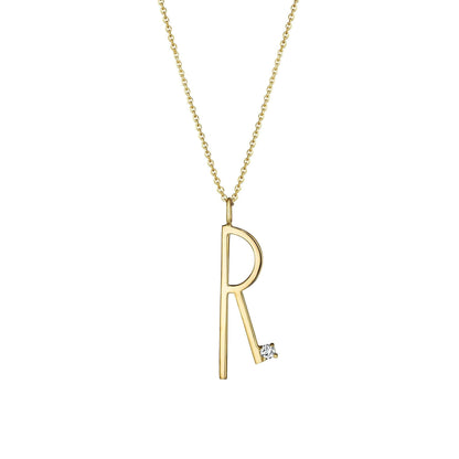Type Letter R Pendant Necklace_18k Yellow Gold