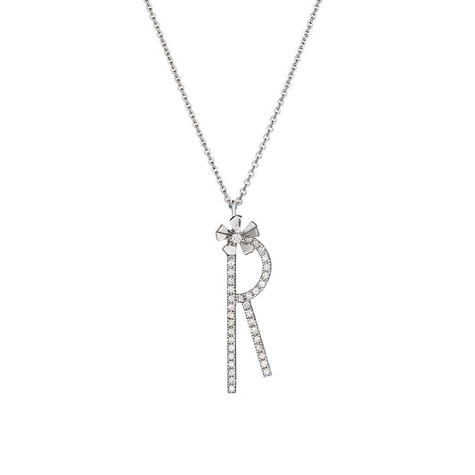 Mimi So Type Letter R Diamond Orchid Pendant Necklace_18k White Gold