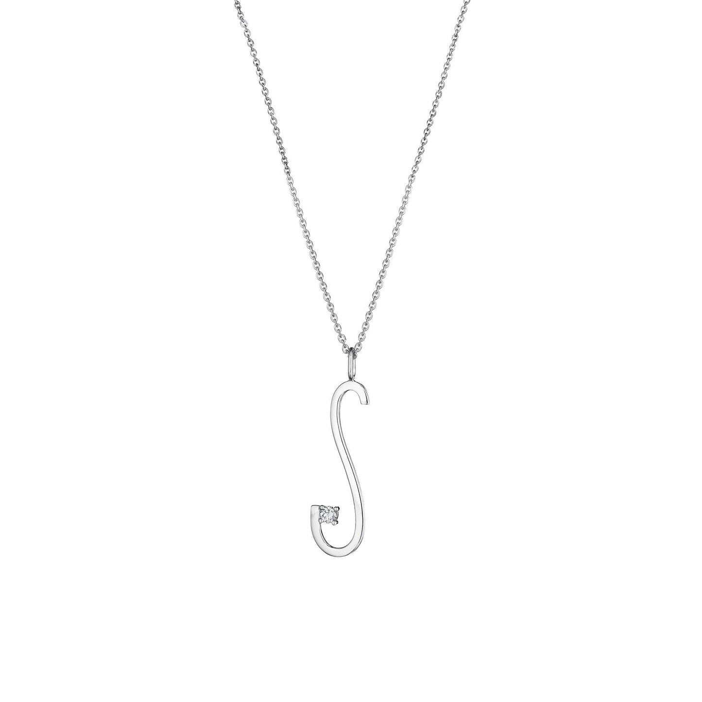 Type Letter S Diamond Pendant Necklace_18k White Gold