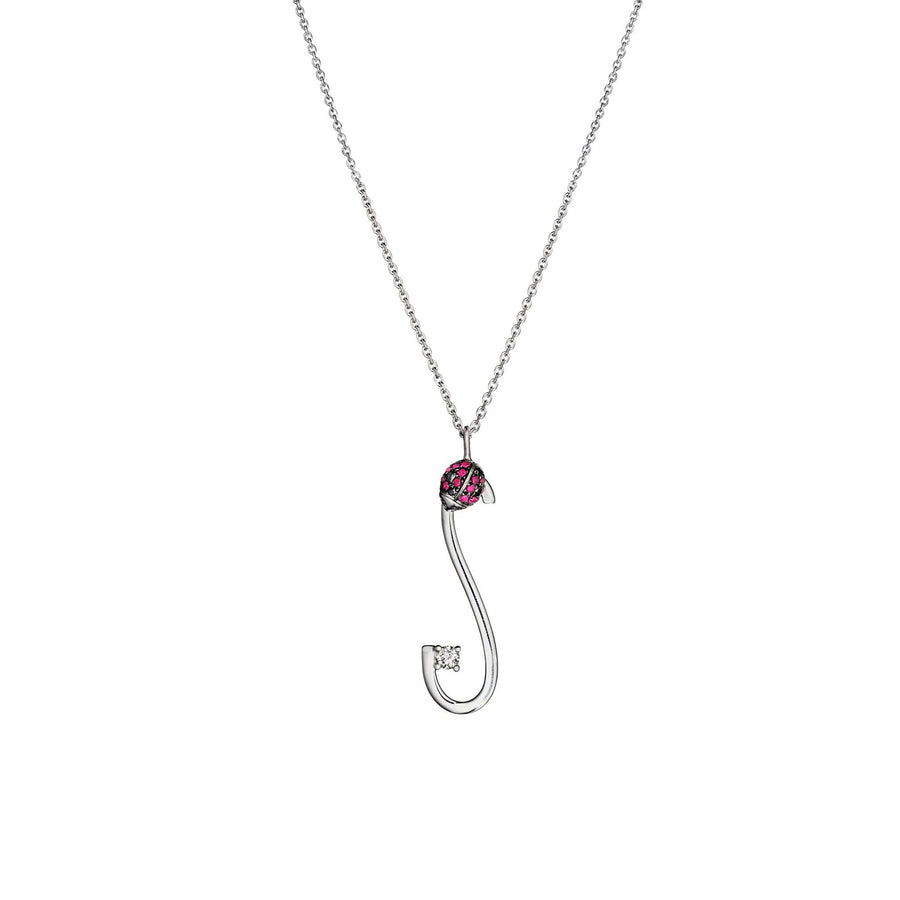 Type Letter S Ladybug Pendant Necklace_18k White/Black Gold