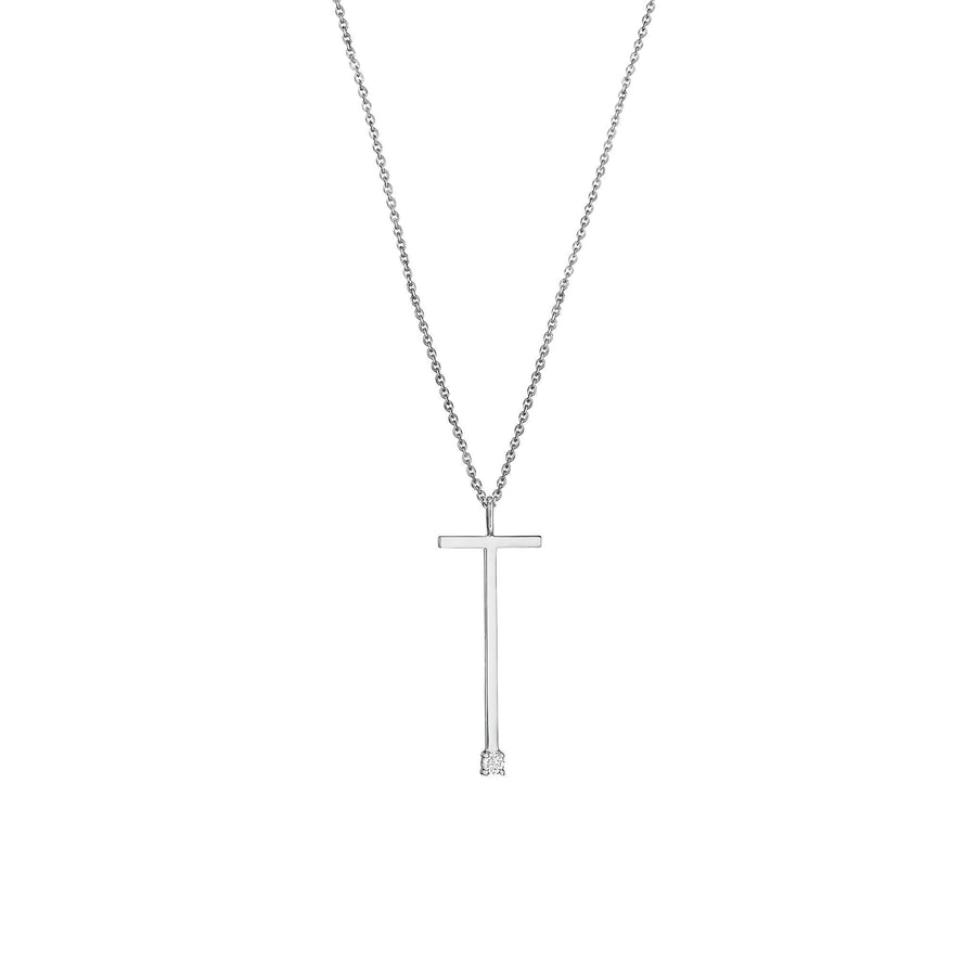 Type Letter T Pendant Necklace_18k White Gold