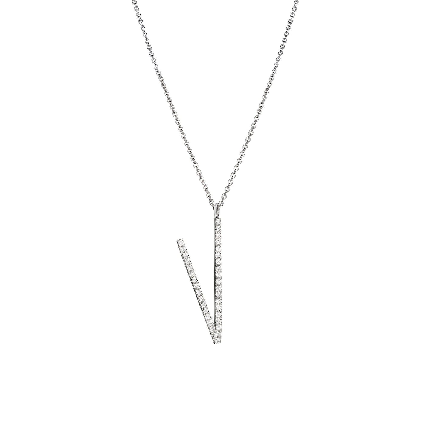 Type Letter V Diamond Pendant Necklace_18k White Gold