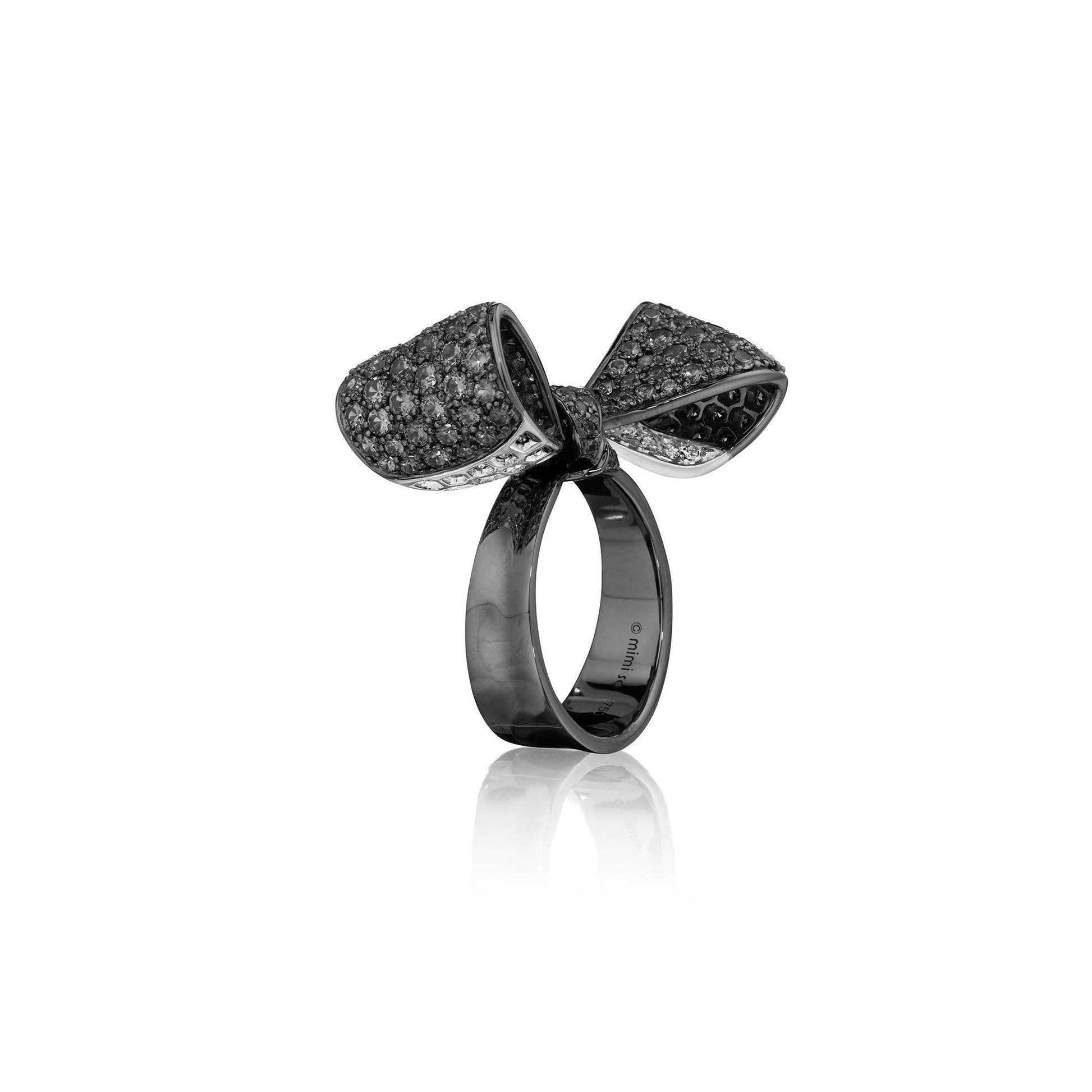 Bow Black & White Diamond Ring 18k Black Gold