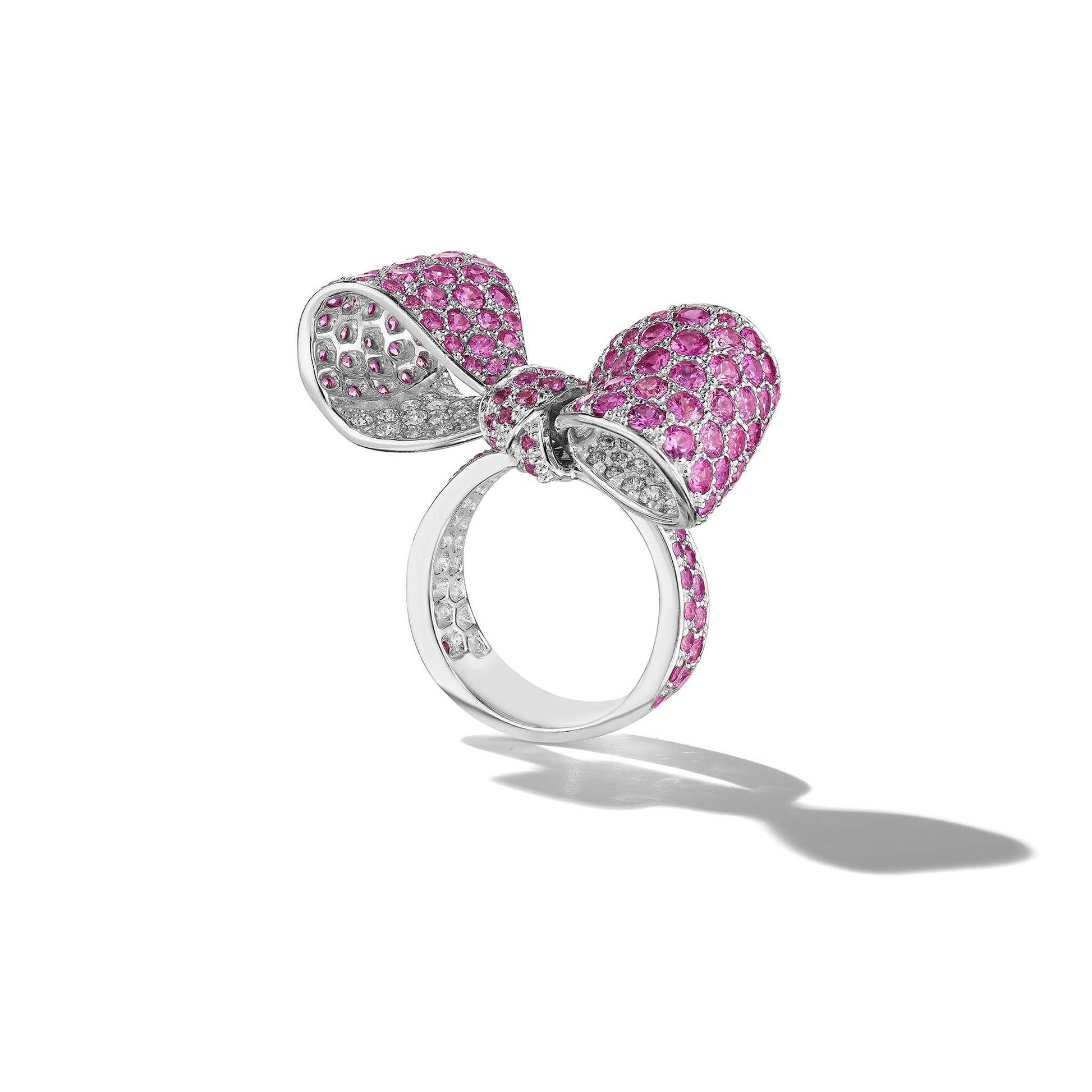 Bow Pink Sapphire Ring Pavé Shank – Medium - 18k Rose Gold -Mimi So 