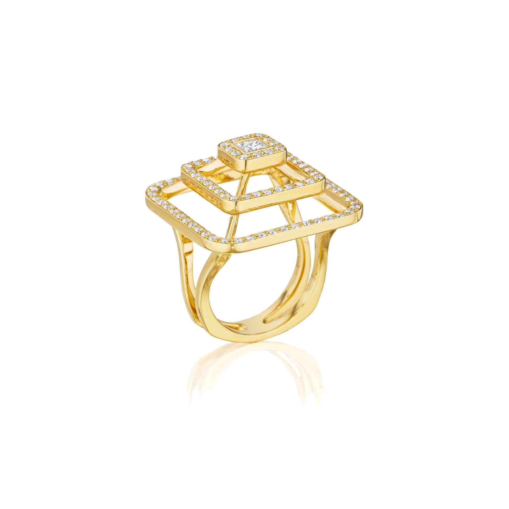 Piece Pyramid Diamond Ring 18k Yellow Gold Mimi So