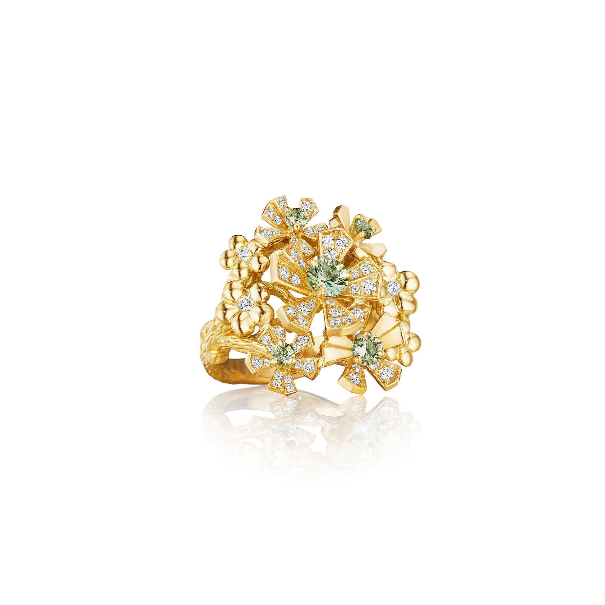 Mimi So Wonderland Orchid Cluster Green Sapphire Ring_18k Yellow Gold