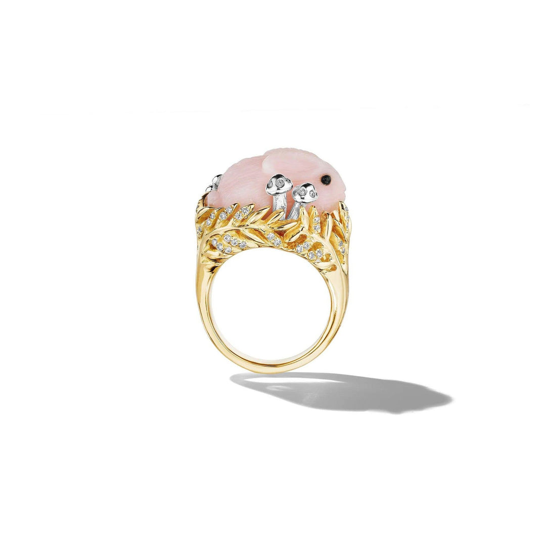 Wonderland Pink Opal Diamond Bunny Ring