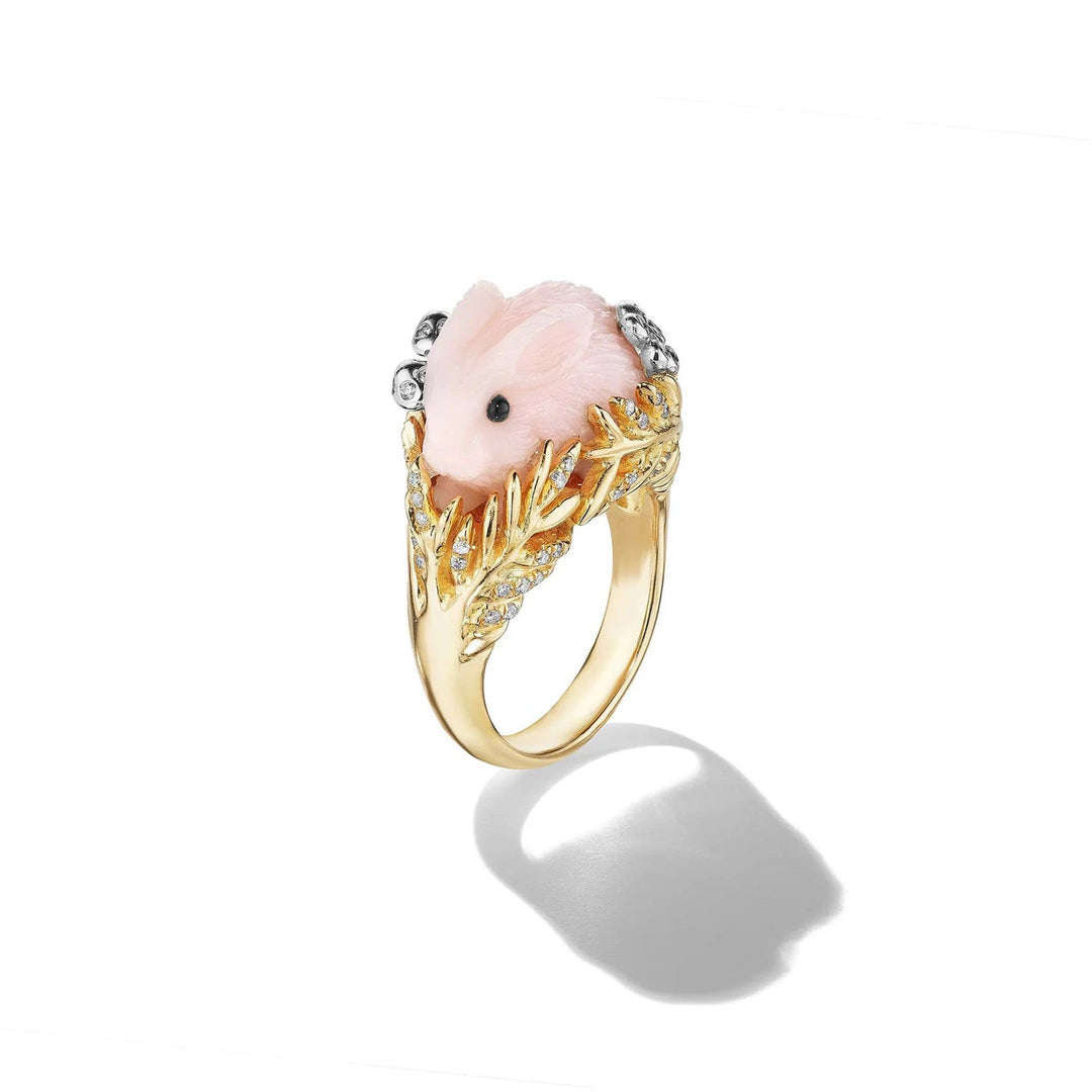 Mimi So Wonderland Pink Opal Bunny Ring 18k yellow/white gold