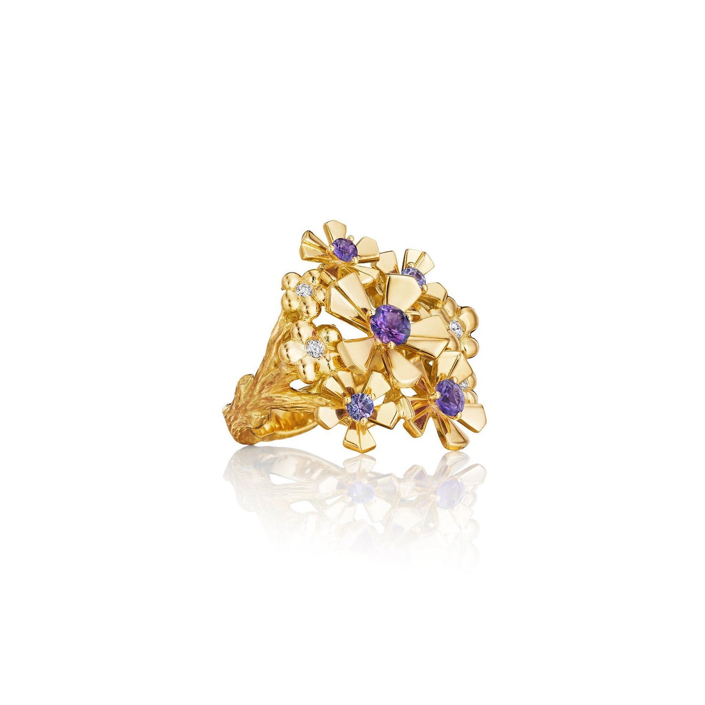 Wonderland Orchid Cluster Purple Sapphire Ring_18k Yellow Gold