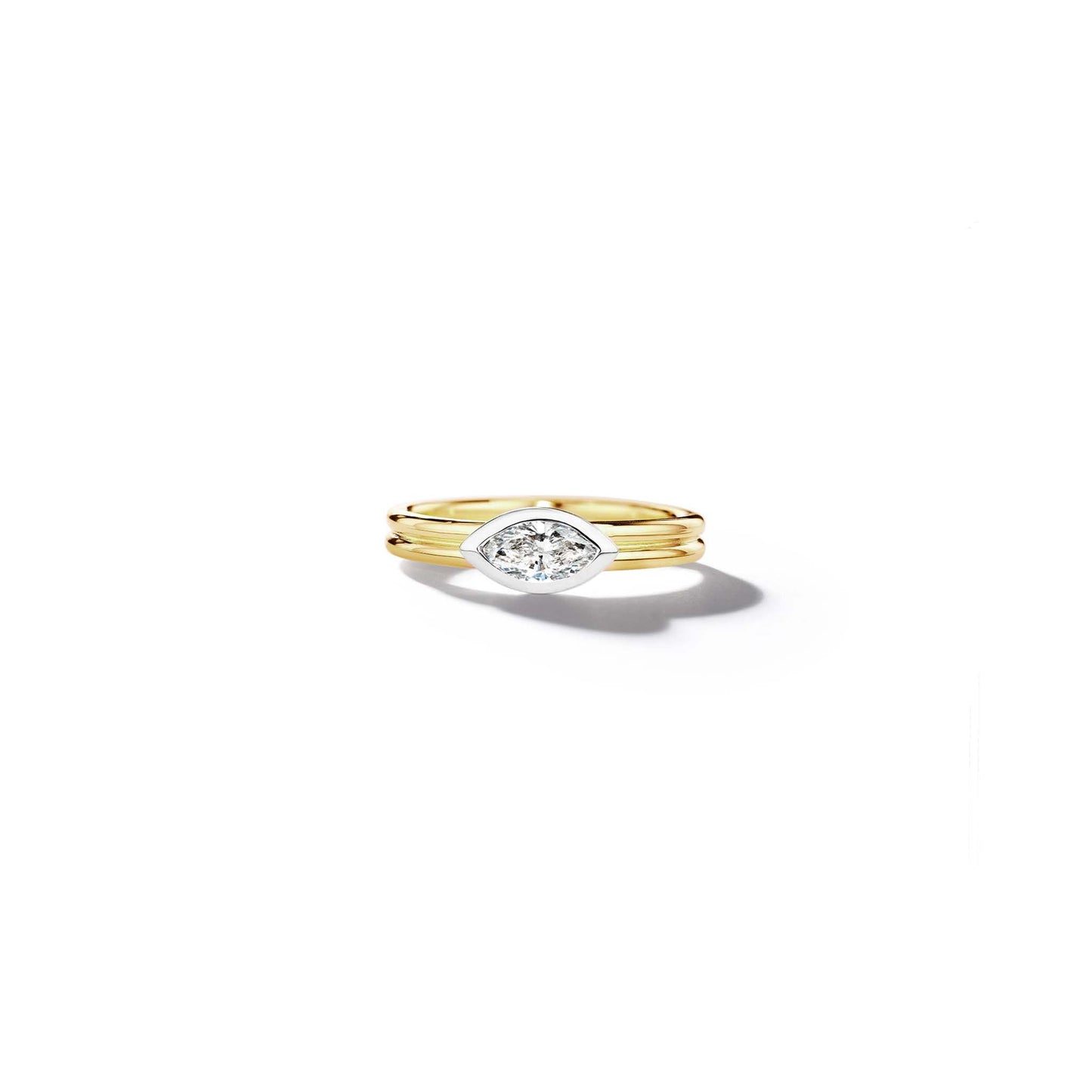Mimi So East/West Marquise Diamond Double Band Ring_18k Yellow/White Gold