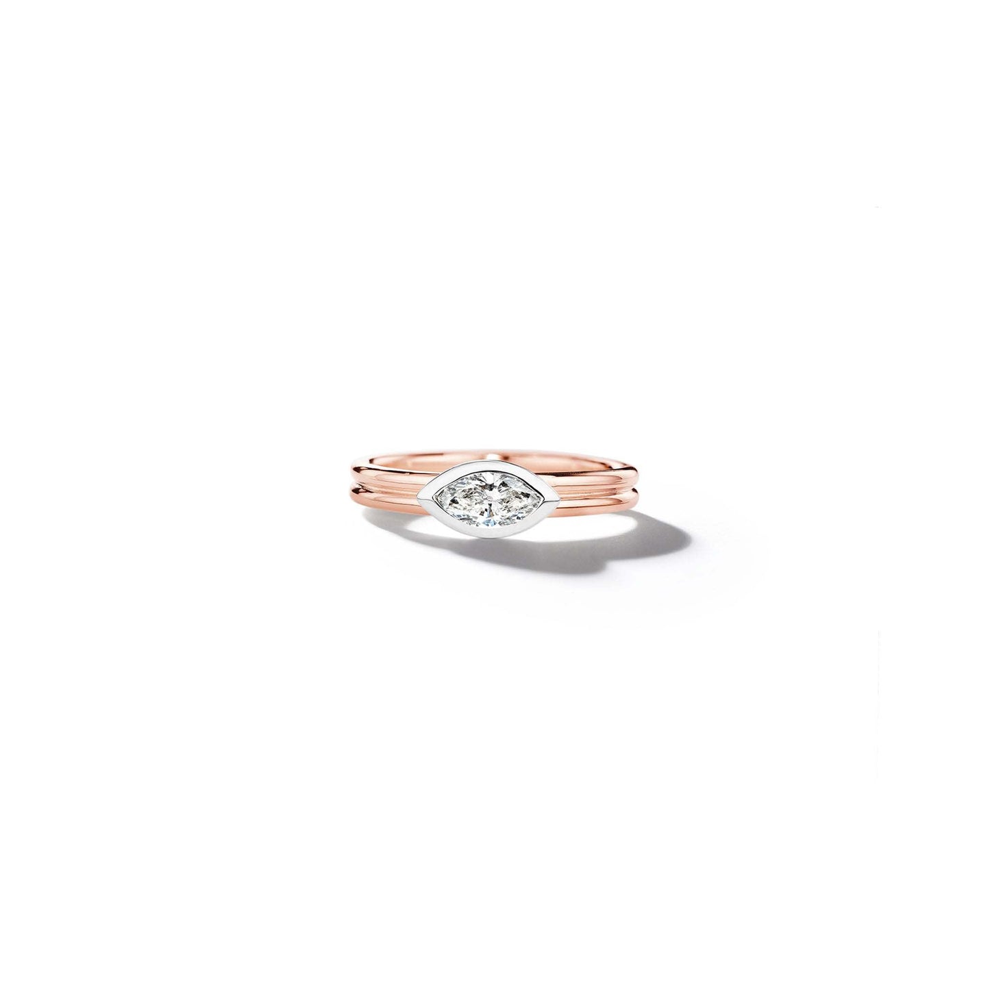 Mimi So East/West Marquise Diamond Double Band Ring_18k White/Rose Gold