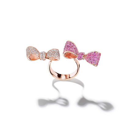 Mimi So Bow Pink Sapphire Diamond In-Between Ring