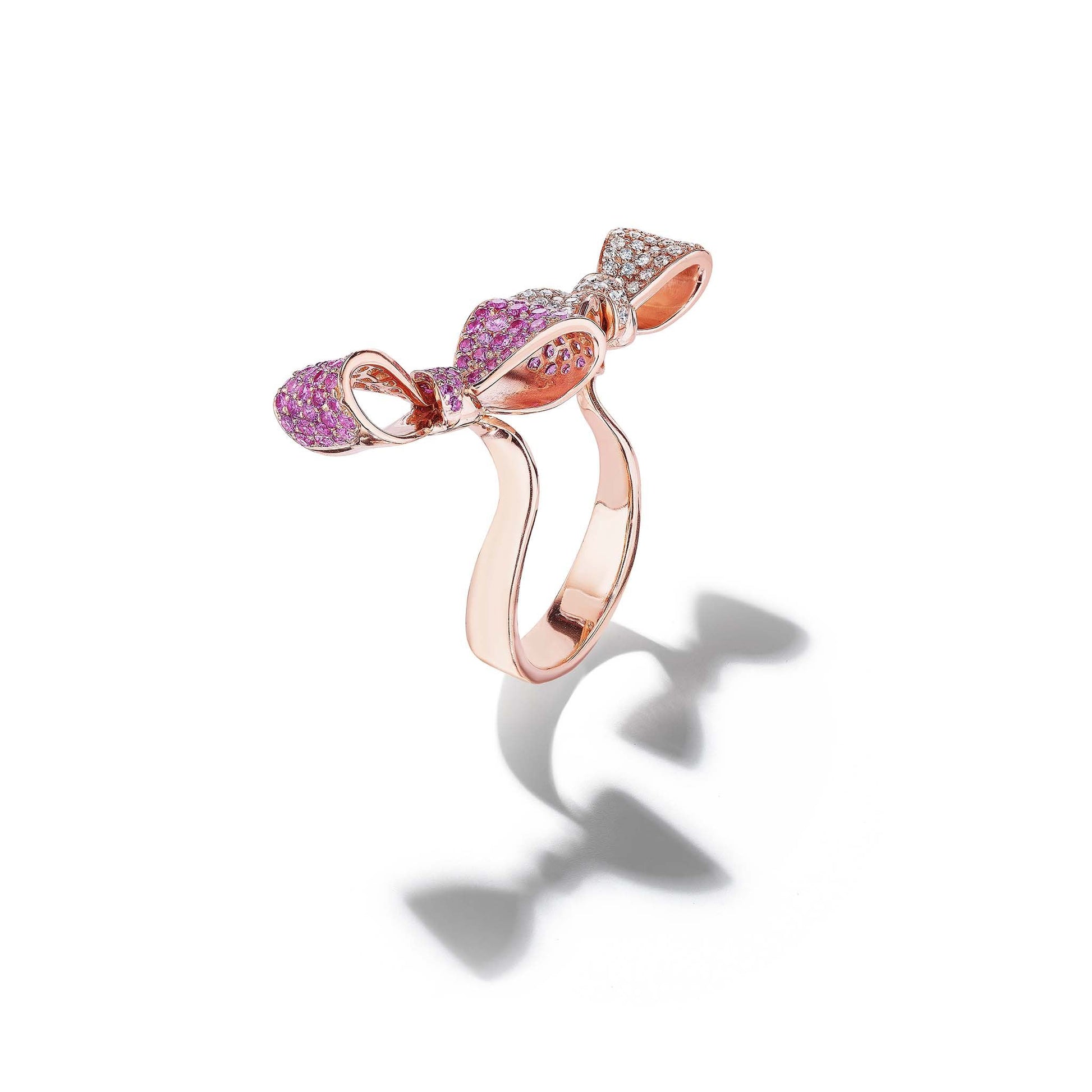 Mimi So Bow Pink Sapphire Diamond In-Between Ring