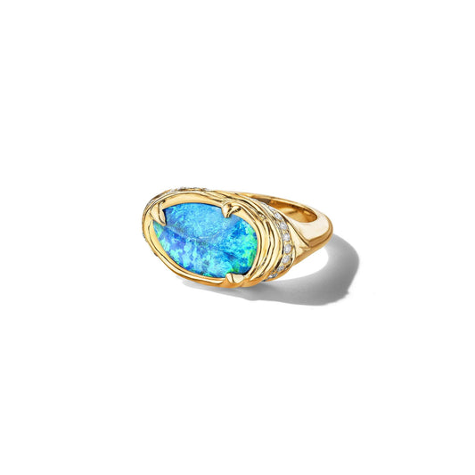 Mimi So ZoZo Blue & Green Boulder Opal Diamond Ring_18k Yellow Gold