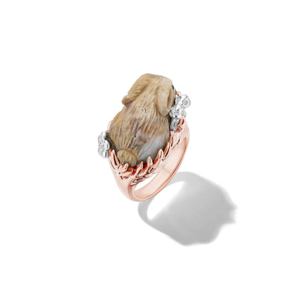 Mimi So Wonderland Andamooka Opal Bunny Ring 18k White Rose Gold