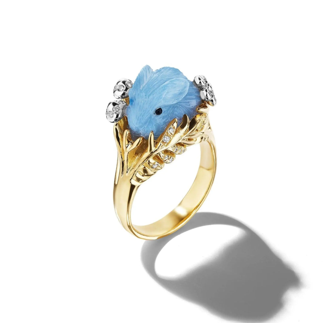 Wonderland Blue Opal Bunny Ring