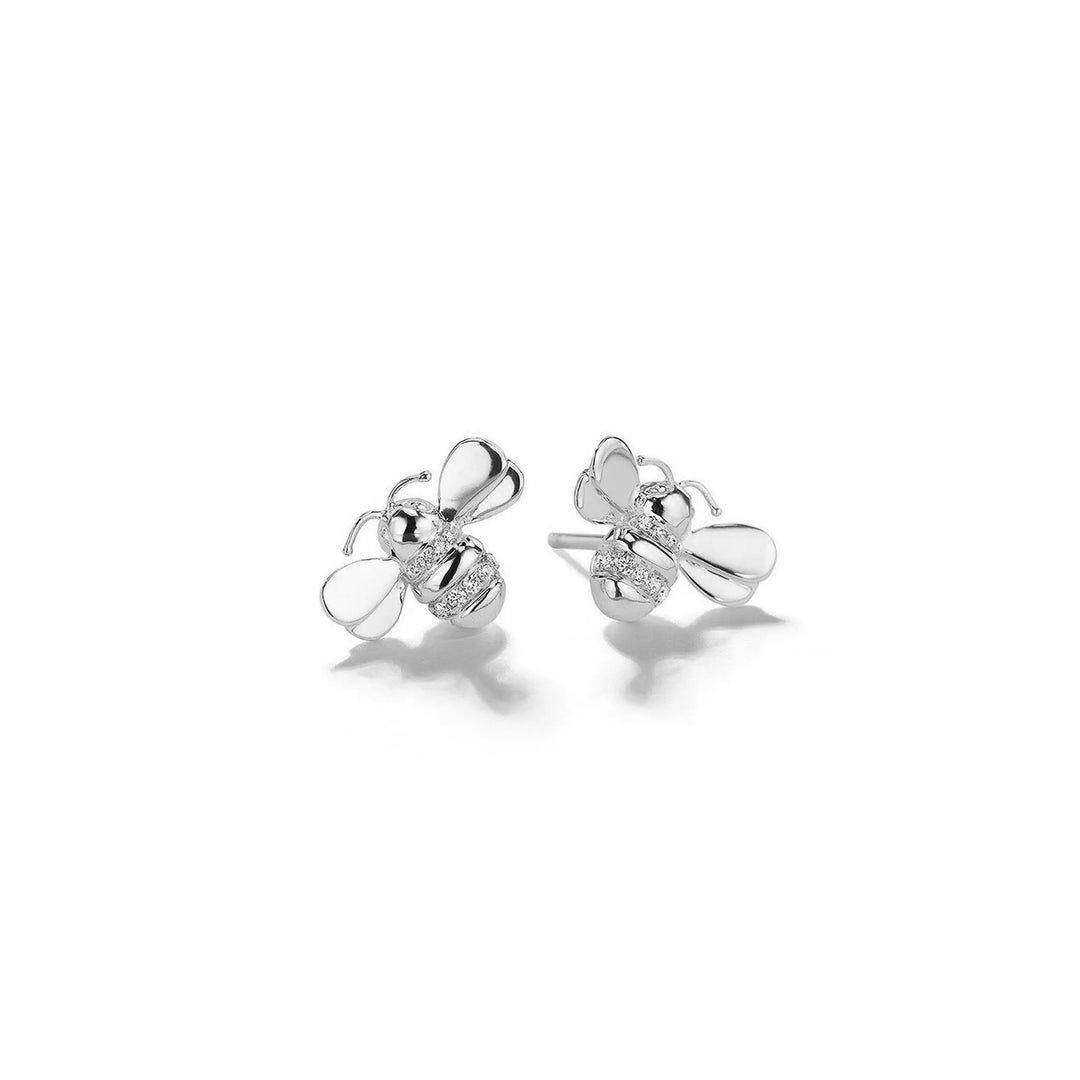 Wonderland Bumble Bee Stud Earrings_18k White Gold