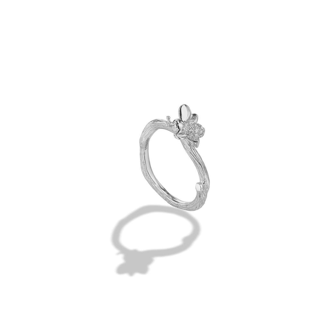 Wonderland Diamond Bumble Bee Ring in 18k White Gold